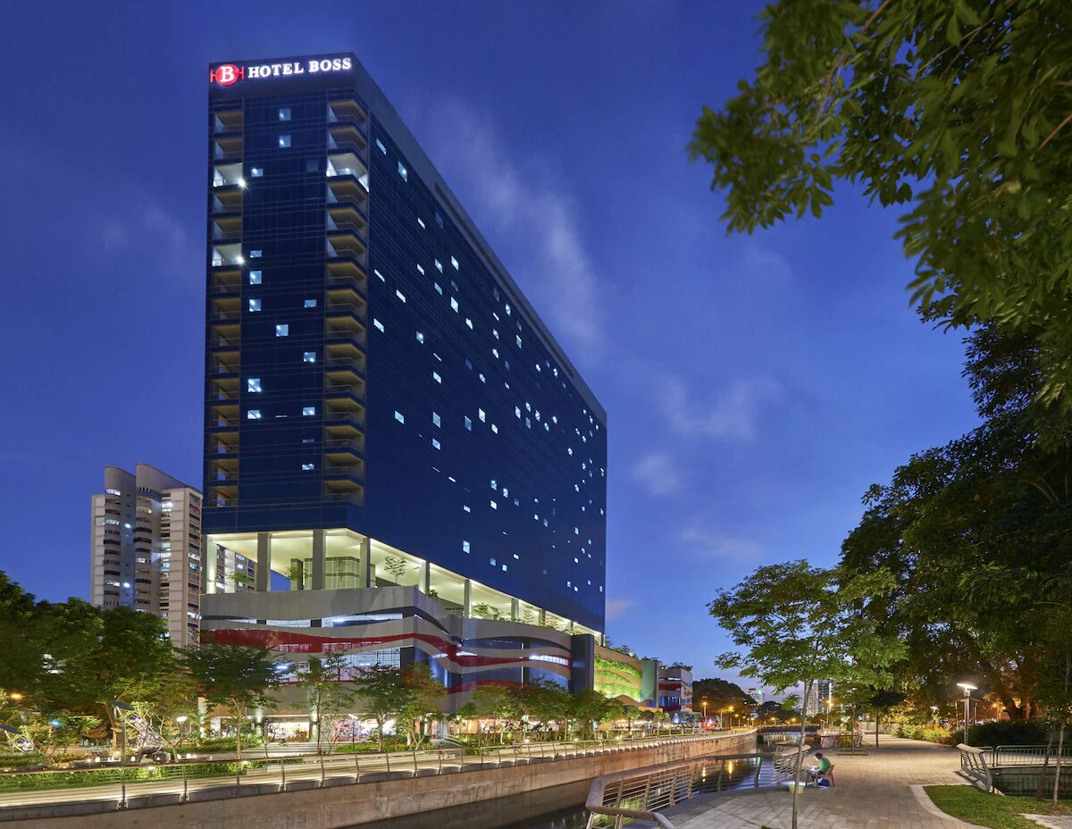 Hotel Boss exterior at dusk